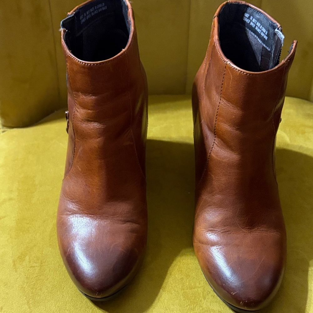Clarks Tan Leather Ankle Booties